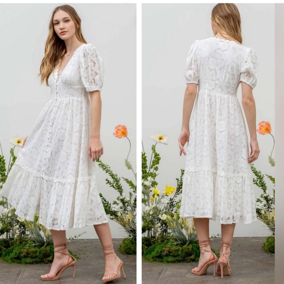 BLU PEPPER Women's Button Down Ivory Lace Midi Dress SIZE SMALL used once only - Picture 4 of 9